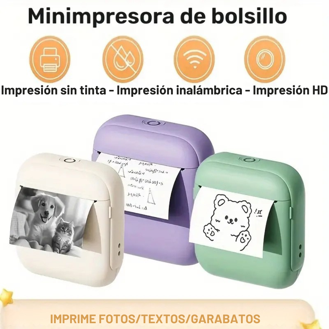 Impresora portátil recargable con impresión para múltiples usos