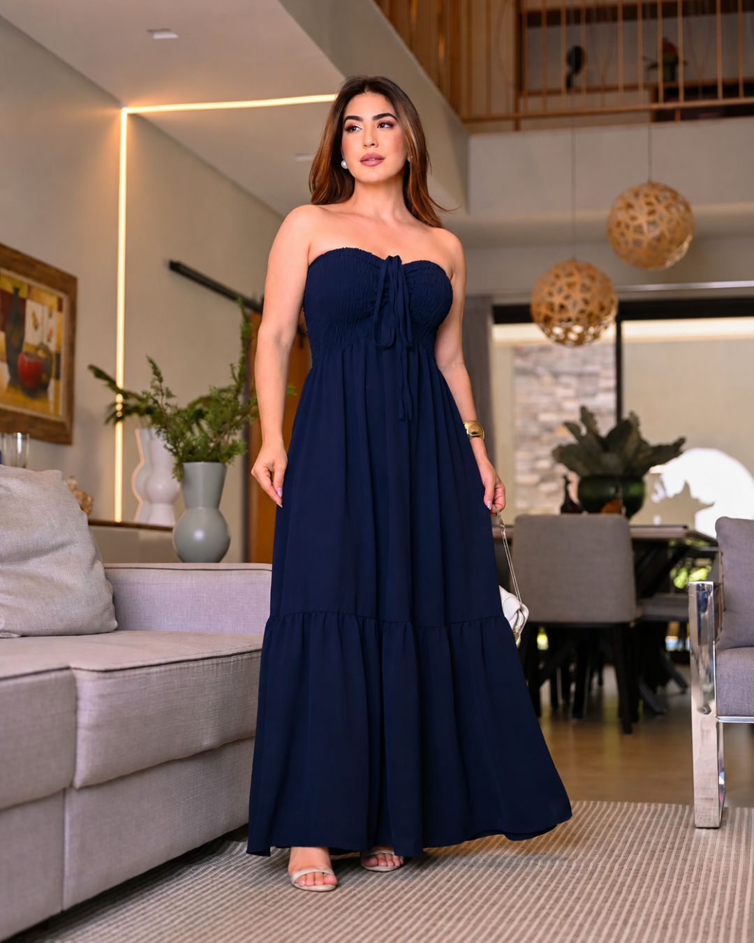 Vestido Largo de Lino con Escote Cruzado Ajustable®