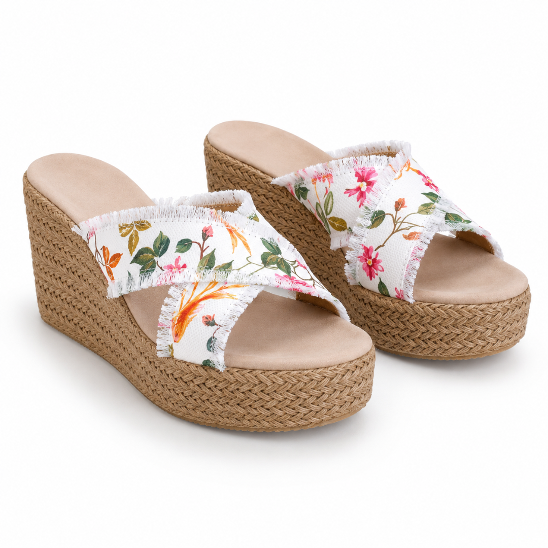 Sandalias de Cuña con Bandas Florales