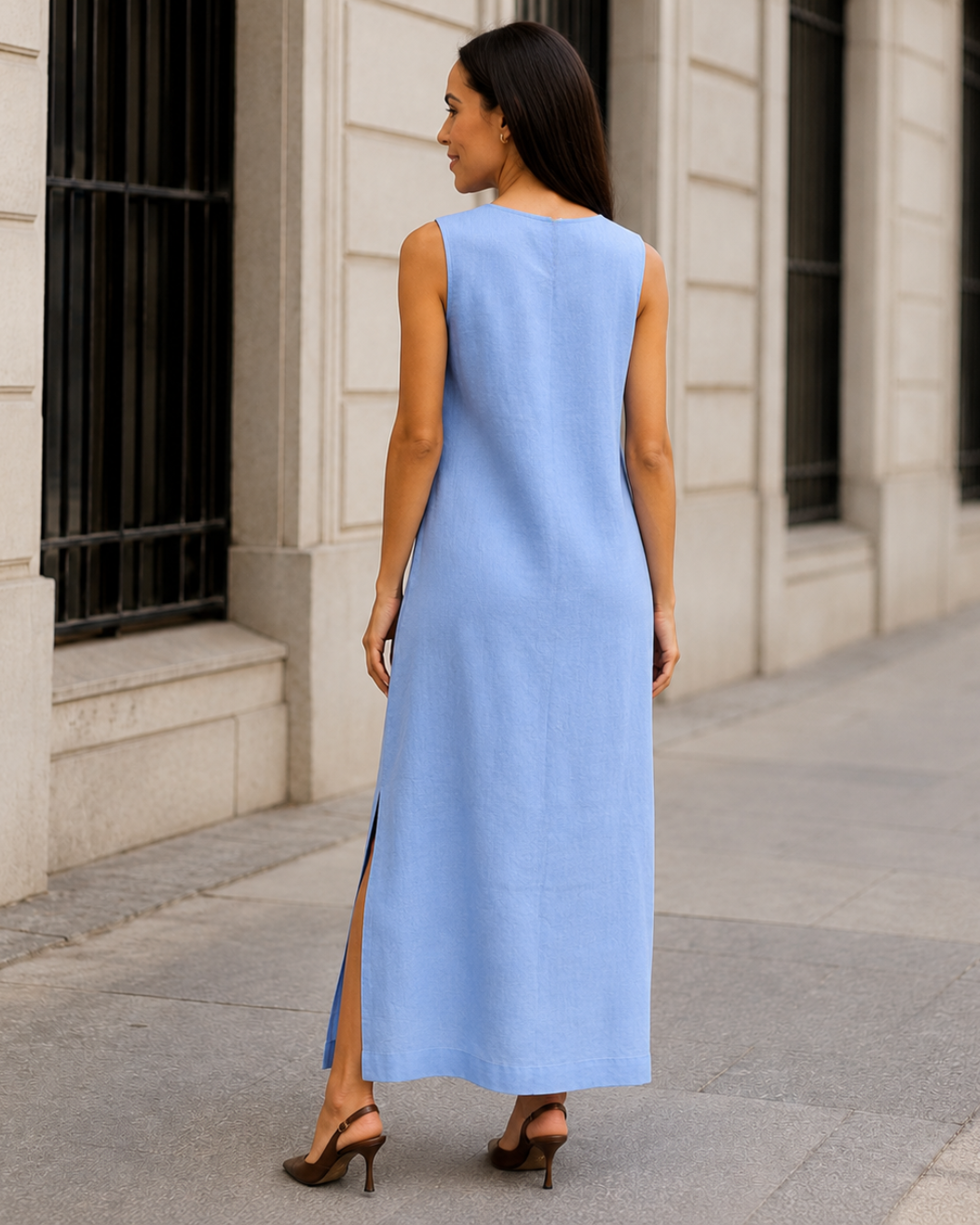 Vestido Largo Sin Mangas con Abertura Lateral