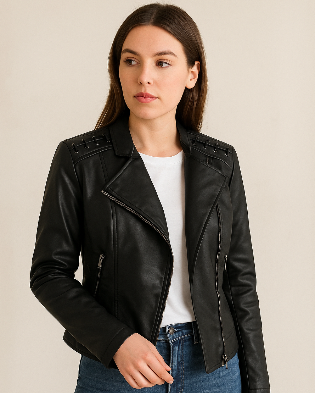 Chaqueta casual de mujer en cuero sintético
