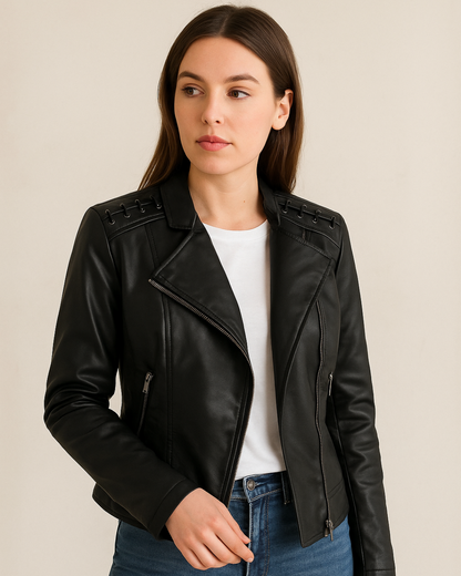 Chaqueta casual de mujer en cuero sintético