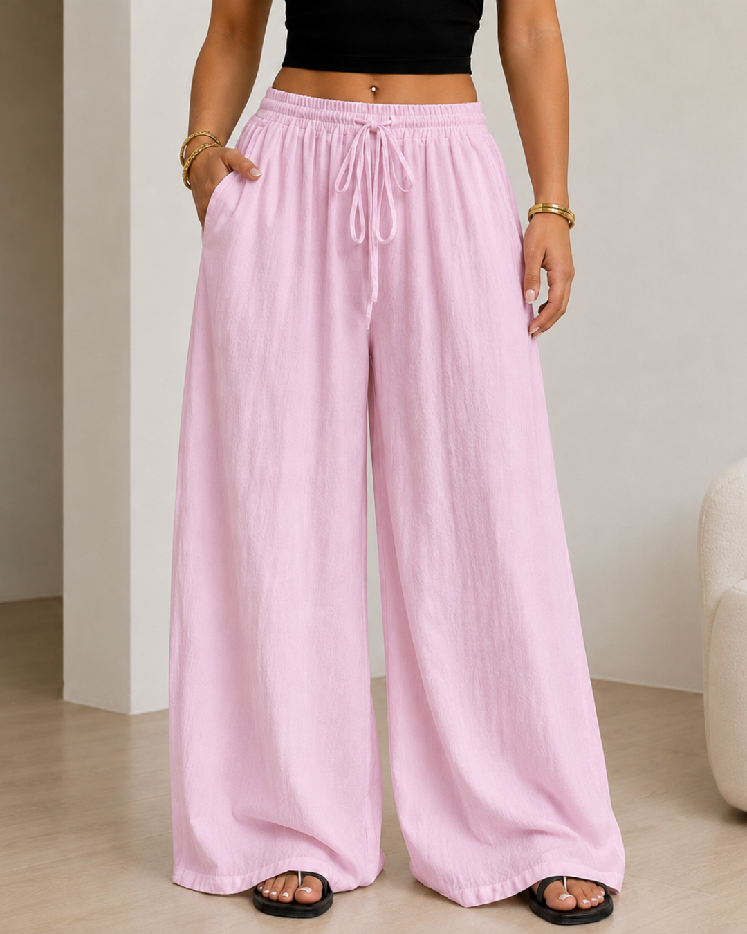 Pantalón Amplio Fluido con Cintura Ajustable