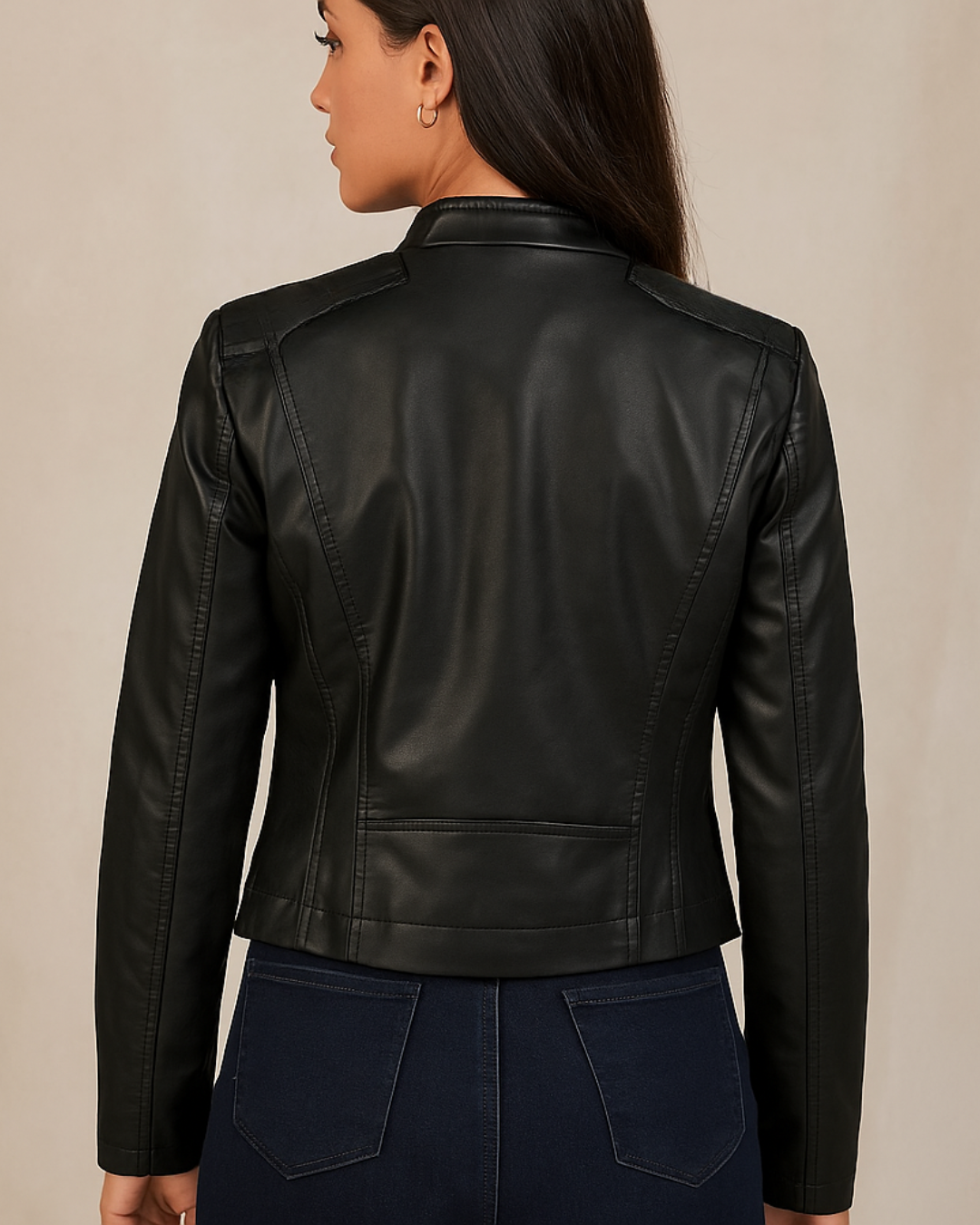 Chaqueta casual de mujer en cuero sintético