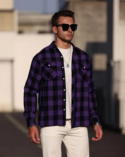 Camisa manga larga con diseño a cuadros para hombre