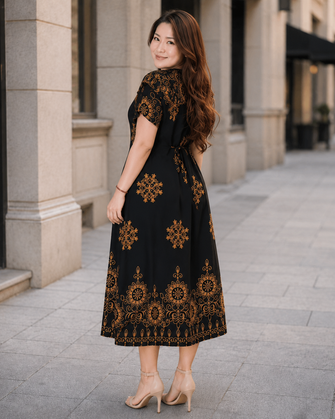 Vestido Estampado con Ajuste Posterior