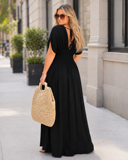 Vestido Maxi Fluido con Cintura Fruncida