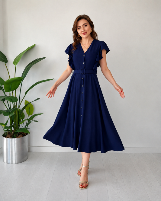 Vestido Midi de Mangas con Volantes®