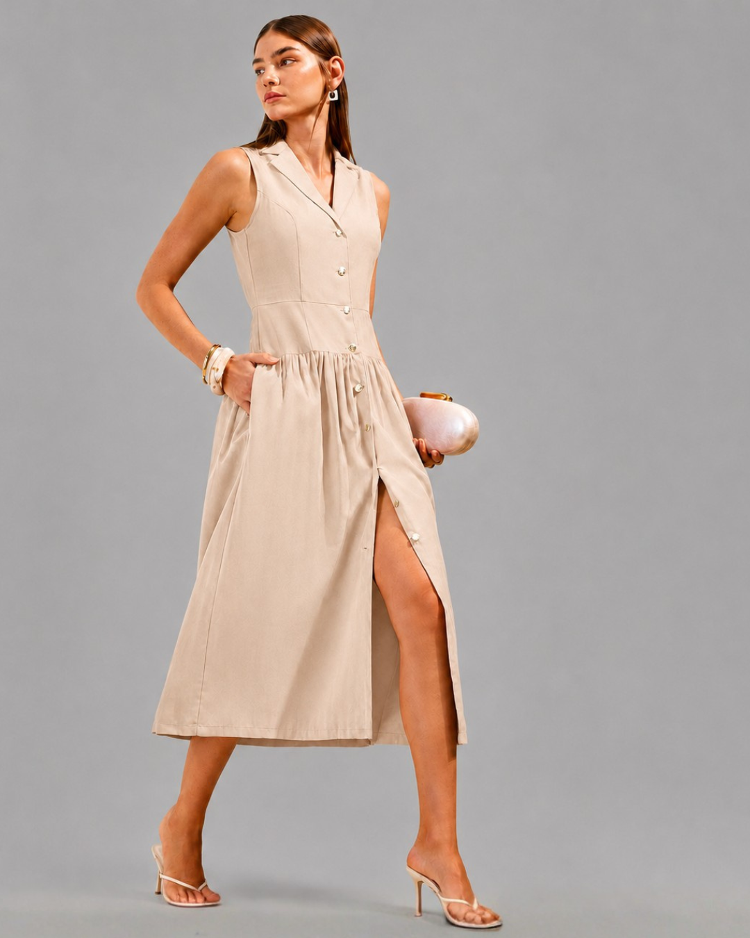 Vestido Camisero Midi con Botones Frontales®