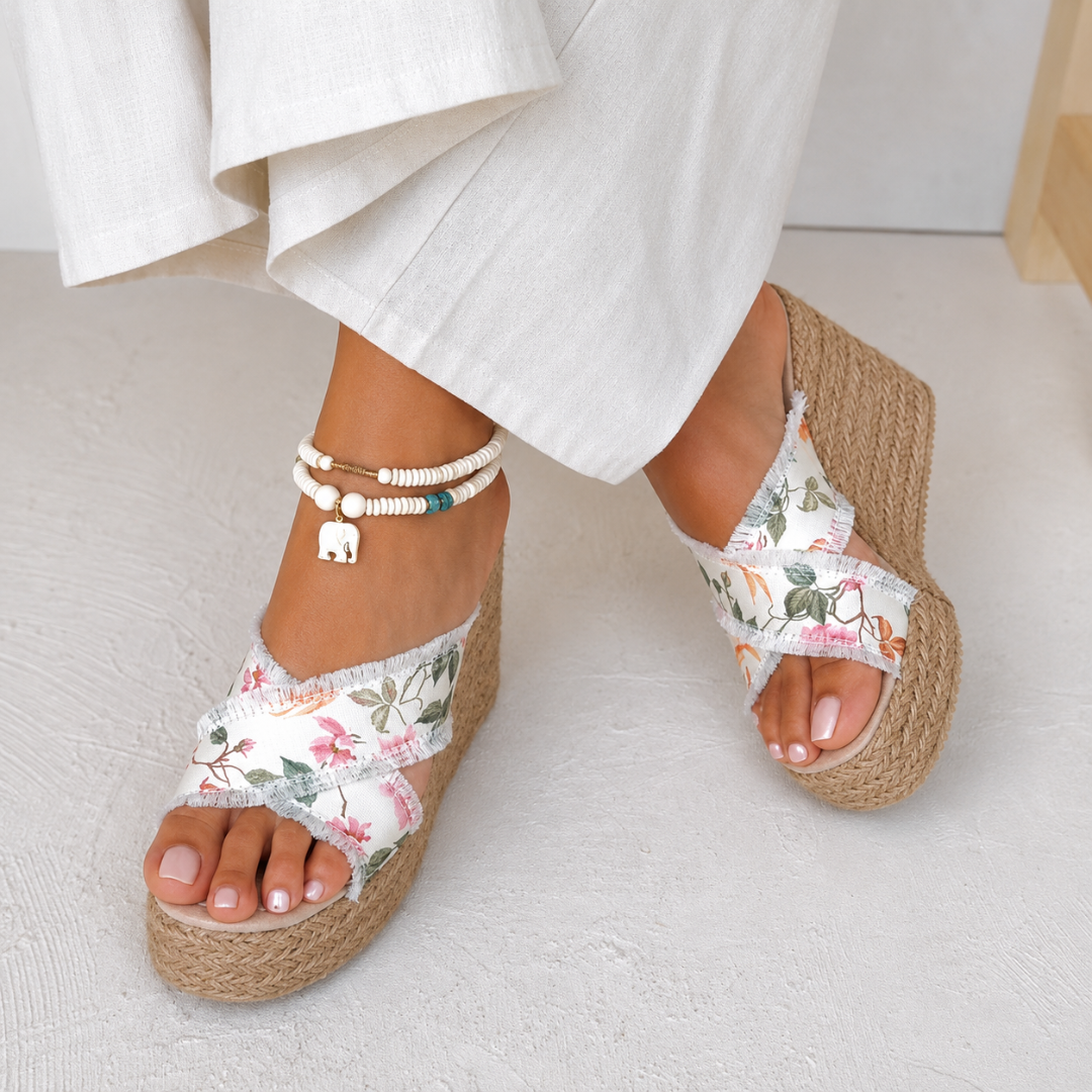 Sandalias de Cuña con Bandas Florales