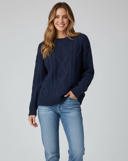 Suéter de Punto Trenzado con cuello redondo para mujer