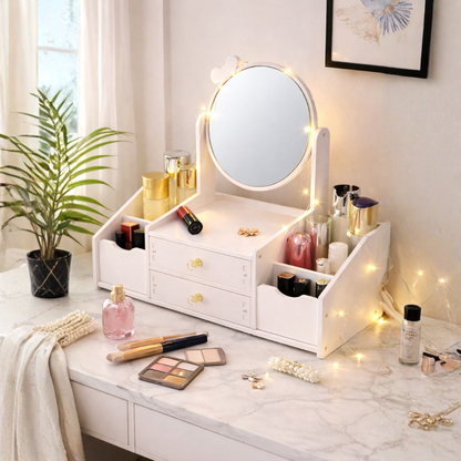 Caja de Almacenamiento de Maquillaje con Espejo y Organizador