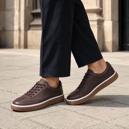 Zapatillas Casuales de Piel con Suela Contrastada