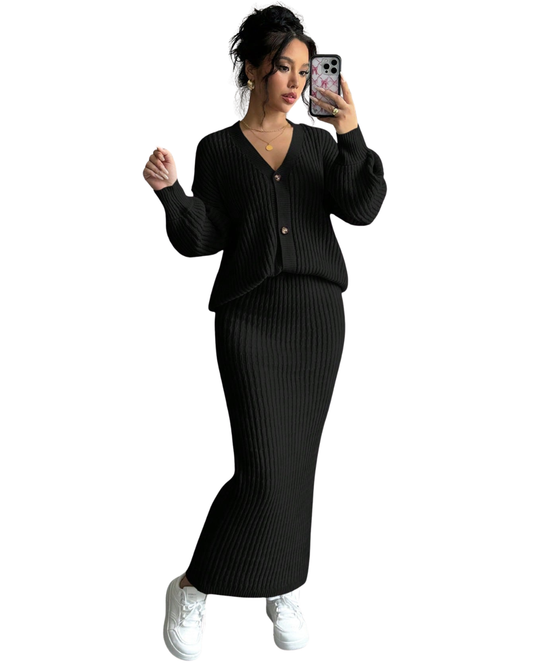 Set 2 Piezas Suéter de Manga Larga + Falda Casual – Estilo Cómodo & Elegante®