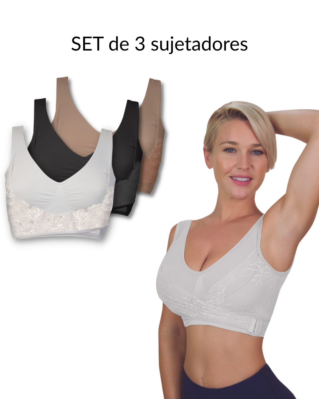 Set x3 Sujetador con Realce Natural y Comodidad Absoluta Sin Costuras