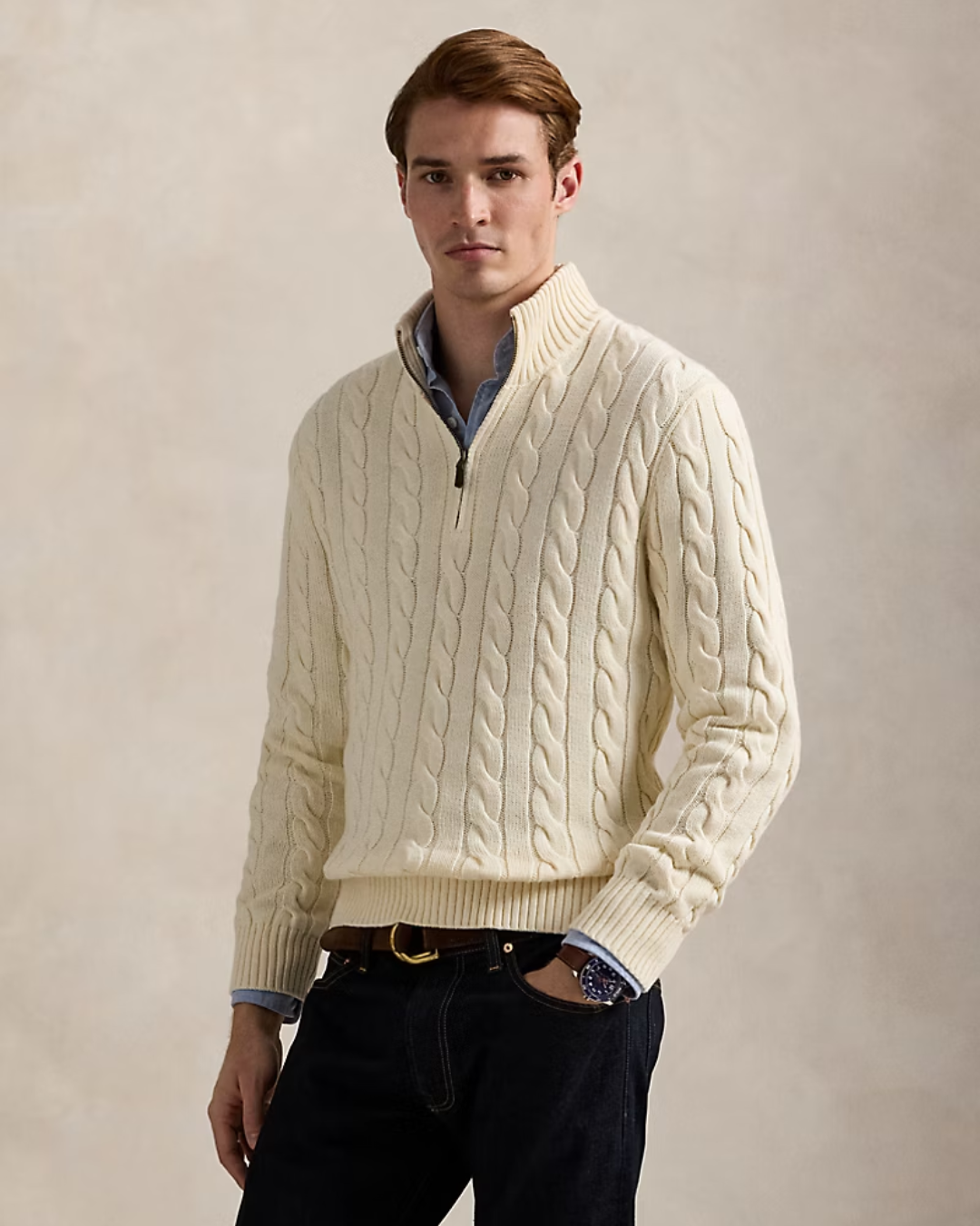 Suéter de Punto de Algodón con Cremallera para Hombre®