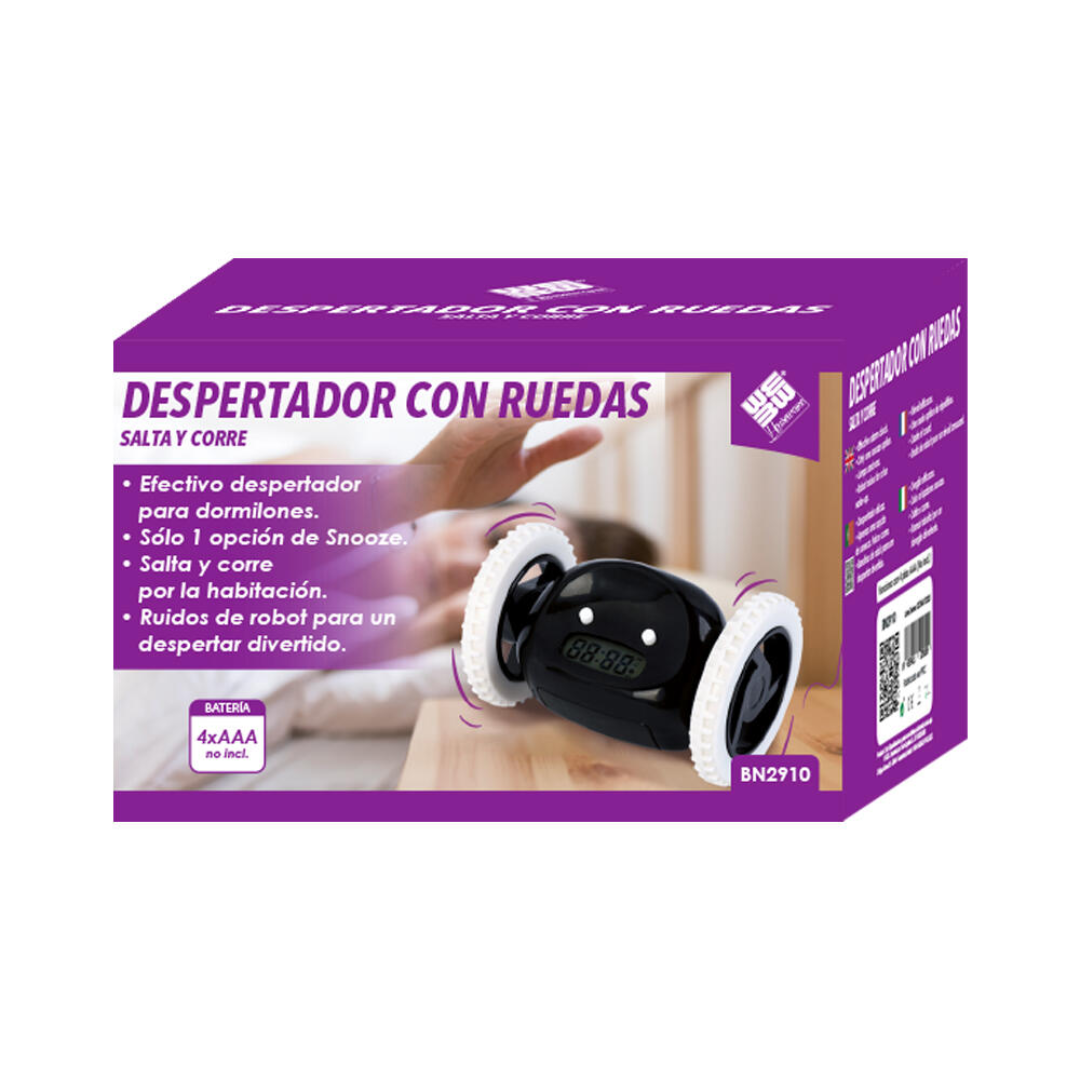 Despertador Digital Inteligente con Ruedas Que Corre Sonido Potente Ruidoso