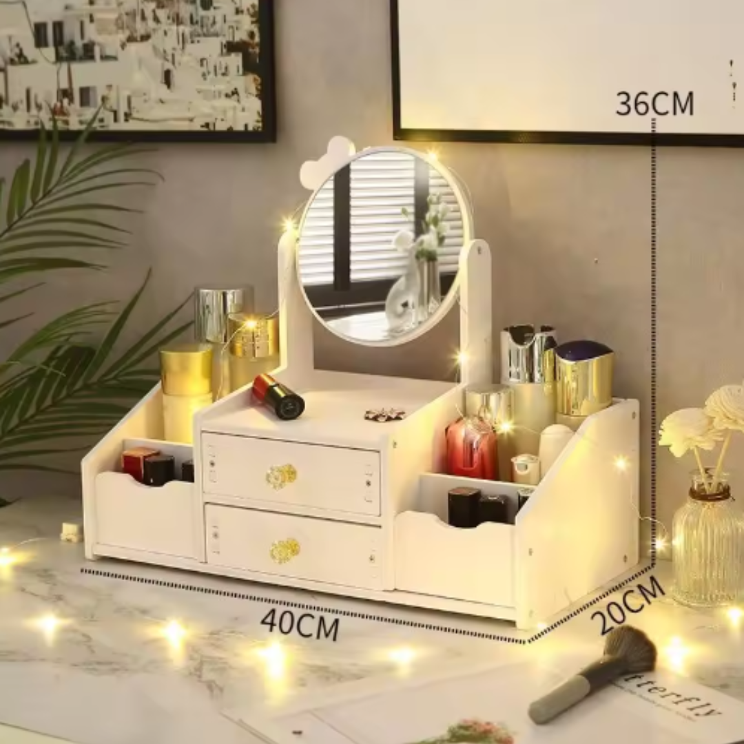 Caja de Almacenamiento de Maquillaje con Espejo y Organizador