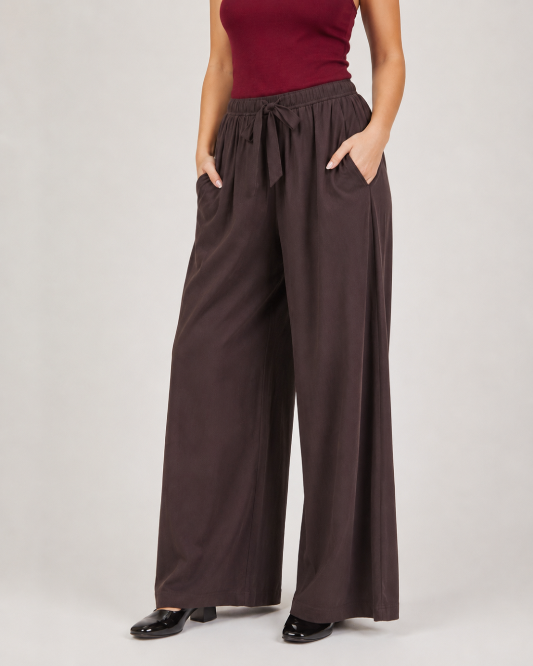 Pantalón Largo Palazzo con Cintura Elástica