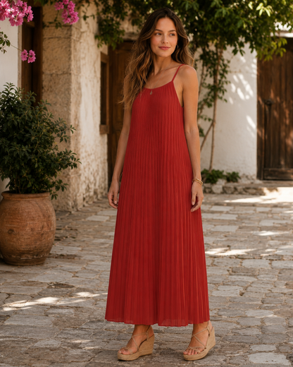 Vestido Largo Plisado de Tirantes