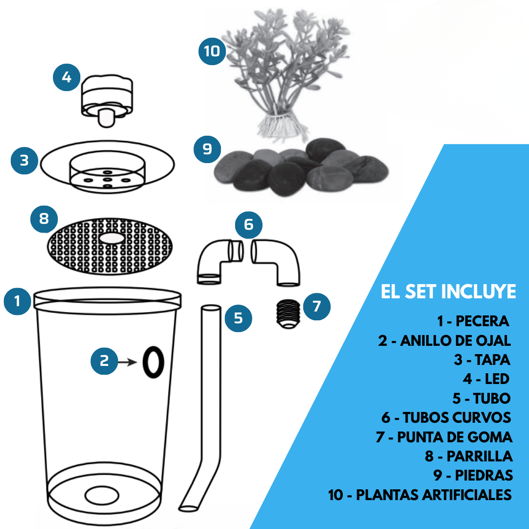 Acuario con Ecosistema Autolimpiable e Iluminación LED Integrada