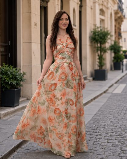 Vestido Largo Floral con Escote Cruzado®