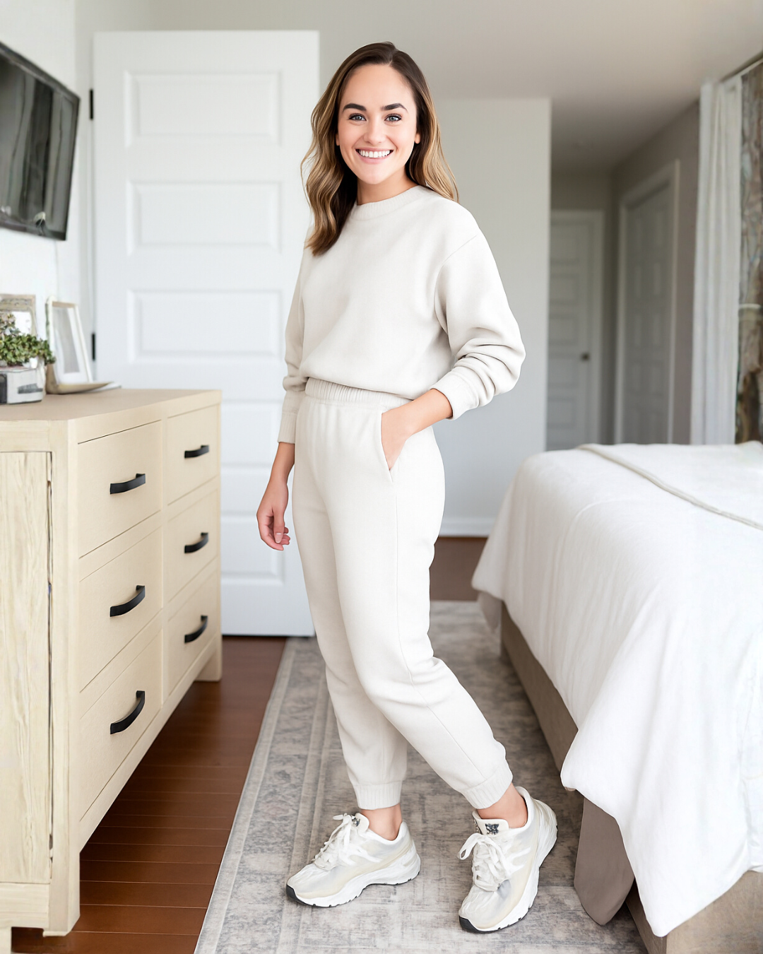 Conjunto de Tejido Suave en Tono Neutro para Mujer