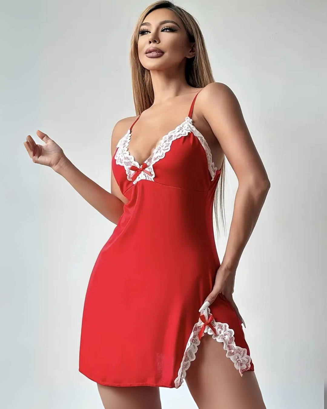 Pijama Sexy de Encaje con Escote en V para Mujer