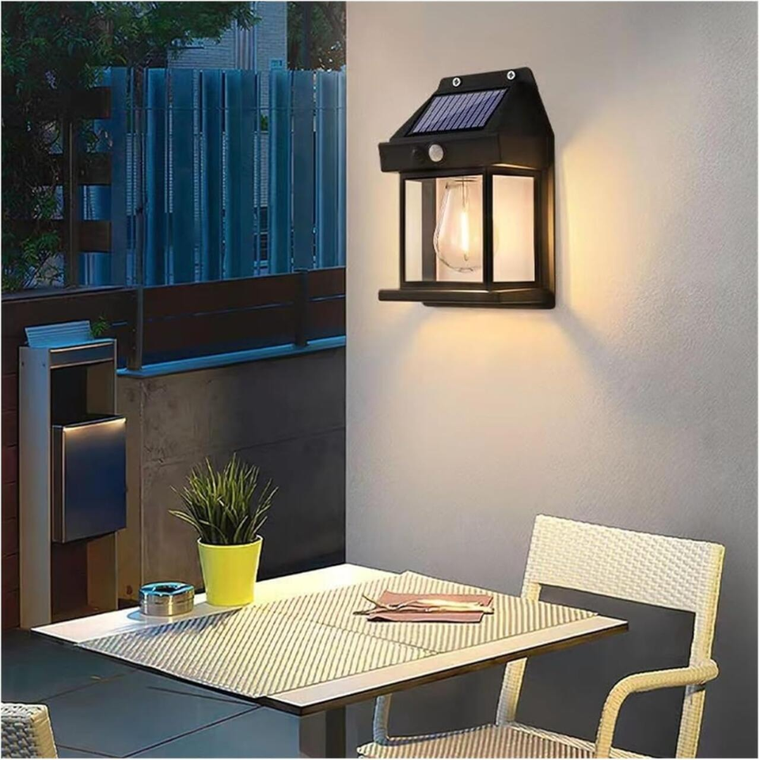 Lámpara solar exterior con sensor de movimiento y carga automática