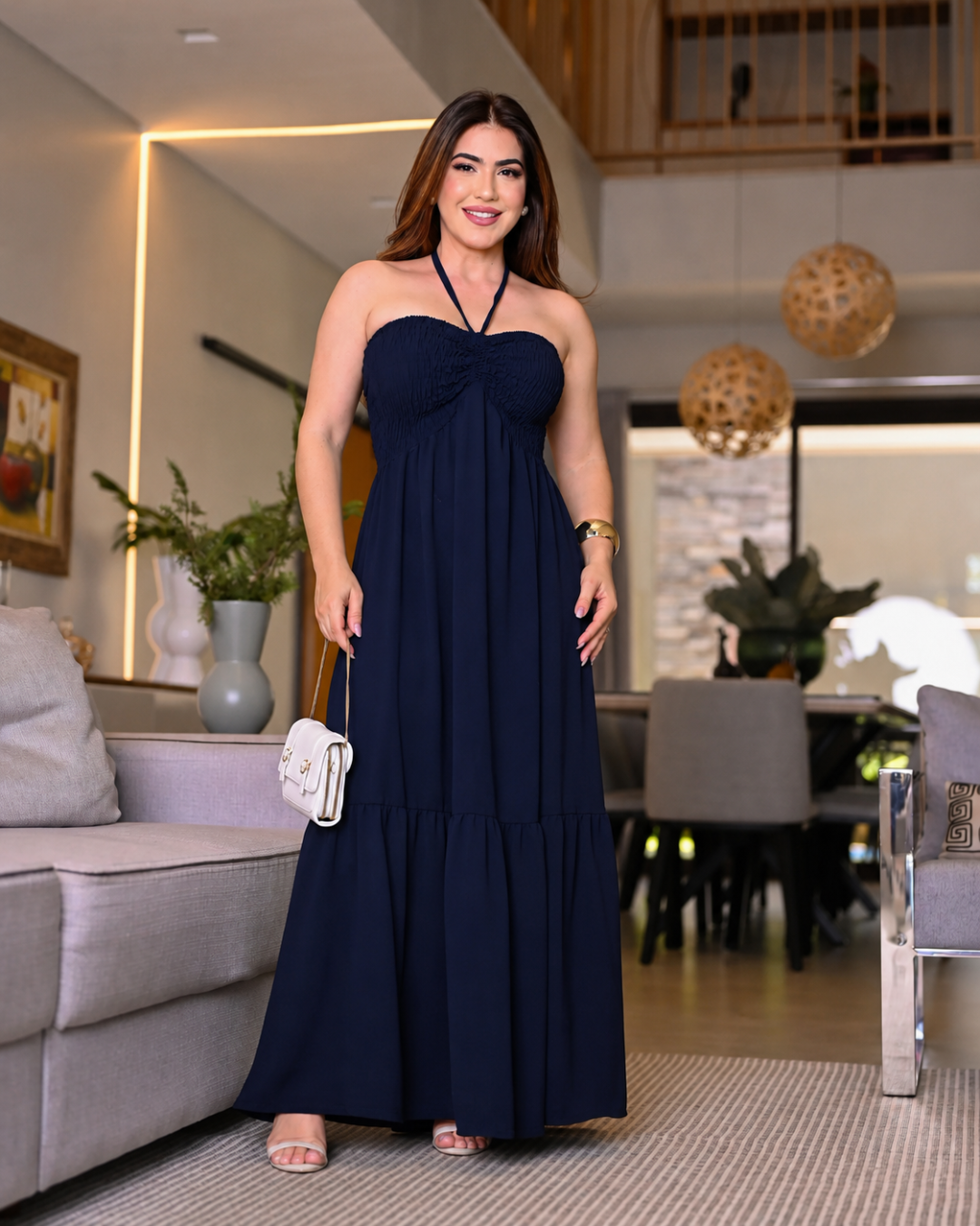 Vestido Largo de Lino con Escote Cruzado Ajustable®