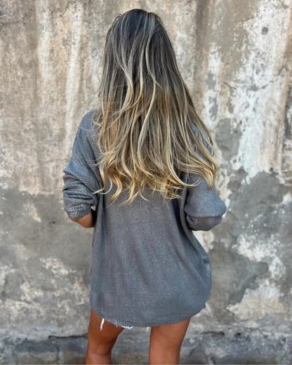 Jersey de Punto Brillante con Cuello en V para Mujer®