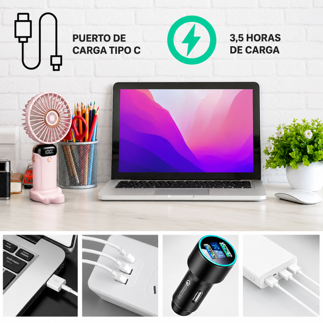 Ventilador Portátil Recargable con Pantalla Digital®