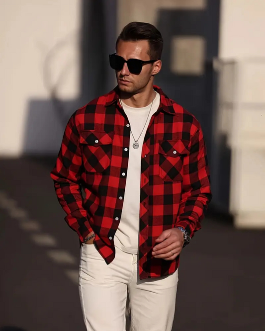 Camisa manga larga con diseño a cuadros para hombre®