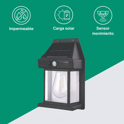 Lámpara solar exterior con sensor de movimiento y carga automática