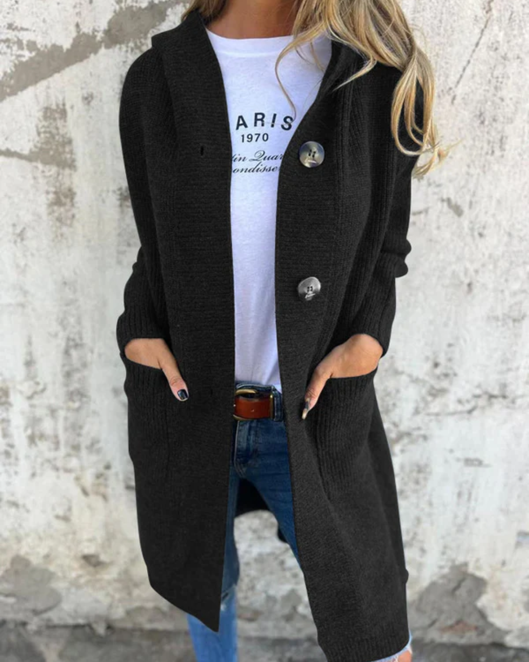 Abrigo de punto largo y acogedor para mujer®