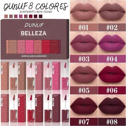 Set de 8 Piezas de Labiales Líquidos Mate de Larga Duración