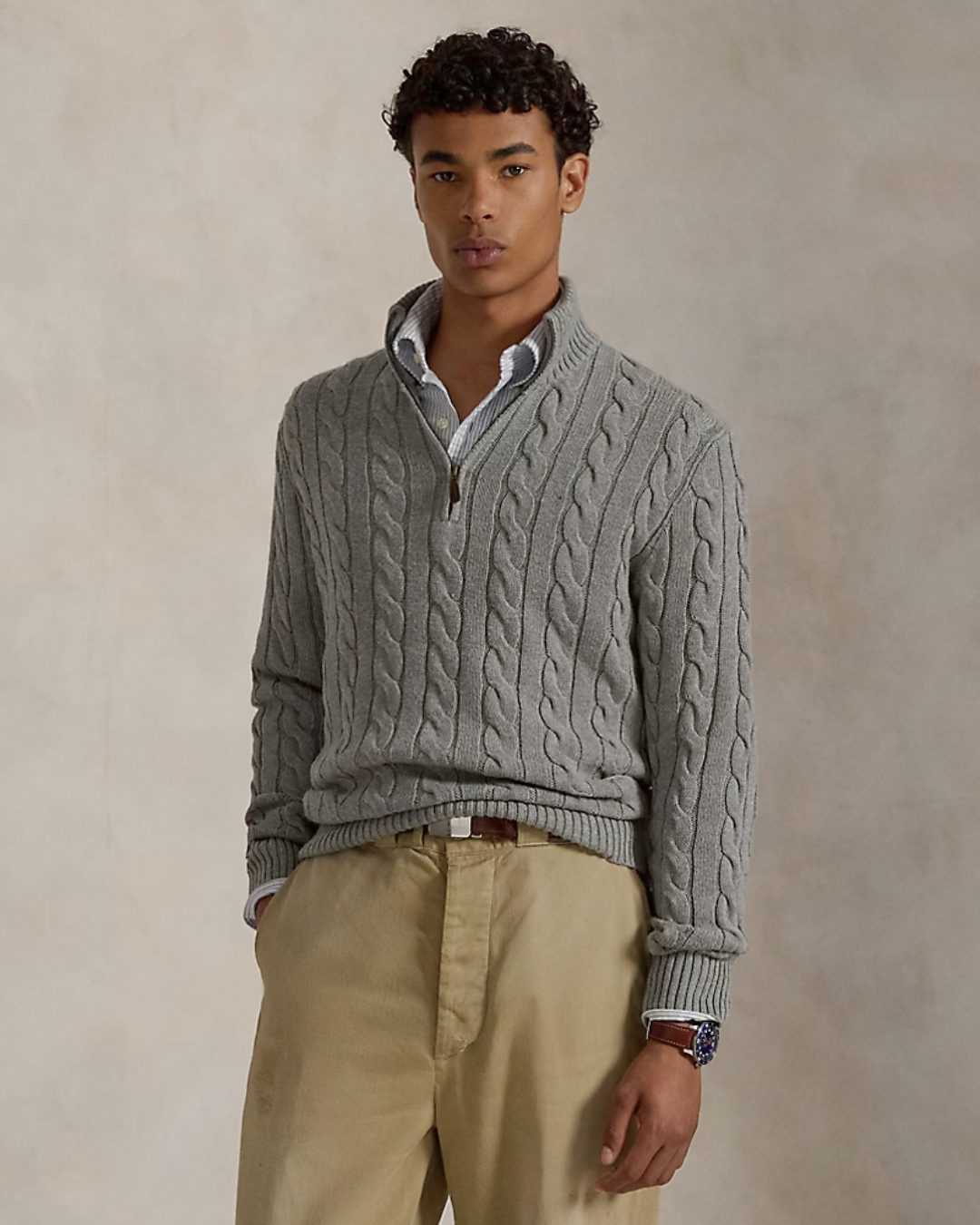 Suéter de Punto de Algodón con Cremallera para Hombre®