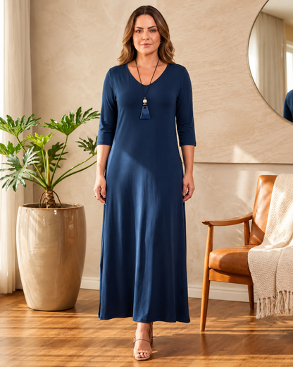 Vestido Midi Holgado con Cuello en V®