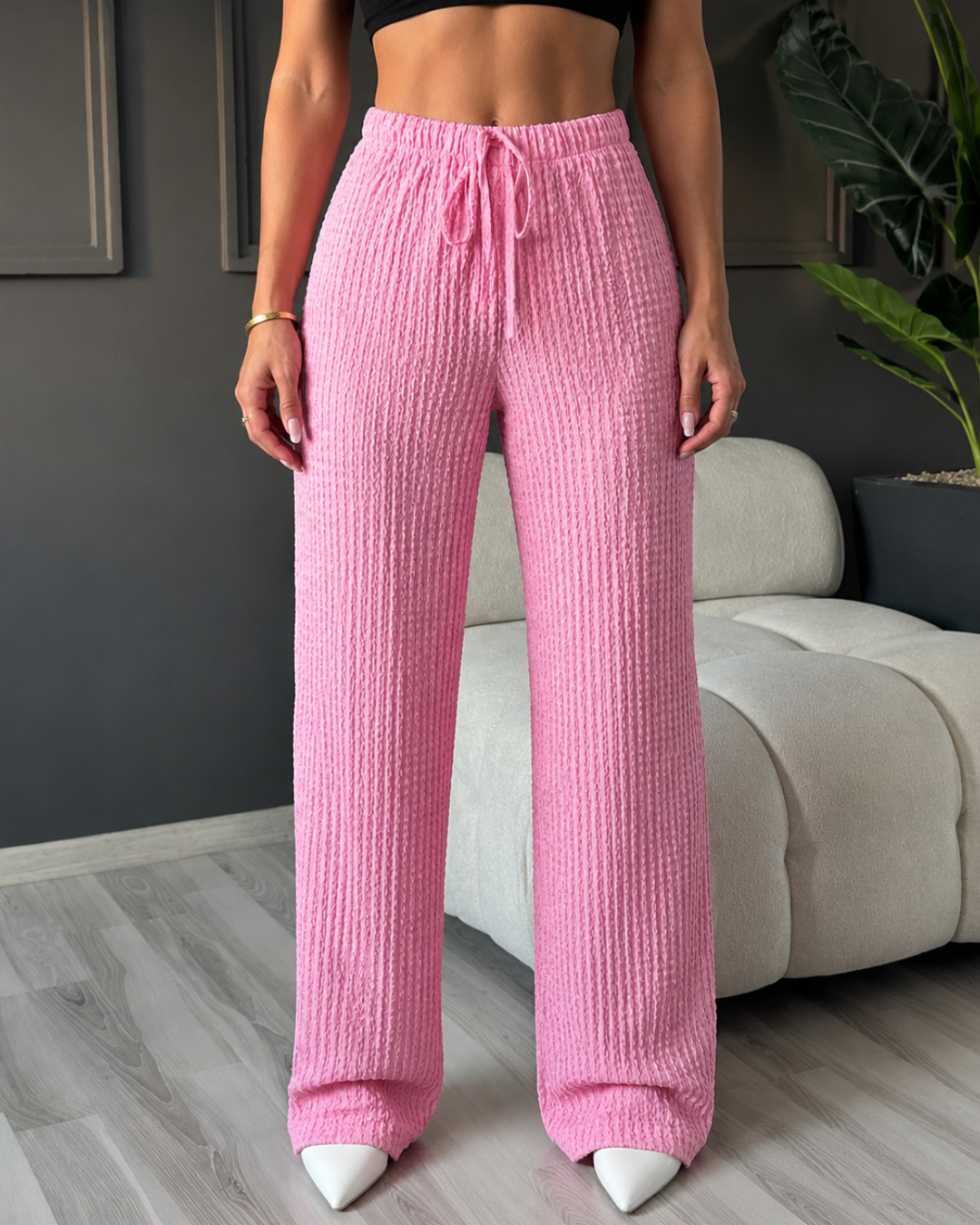 Pantalón ancho de punto texturizado