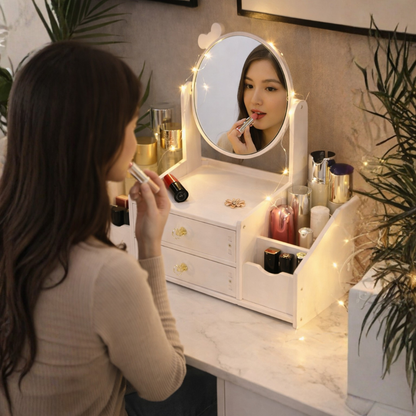 Caja de Almacenamiento de Maquillaje con Espejo y Organizador