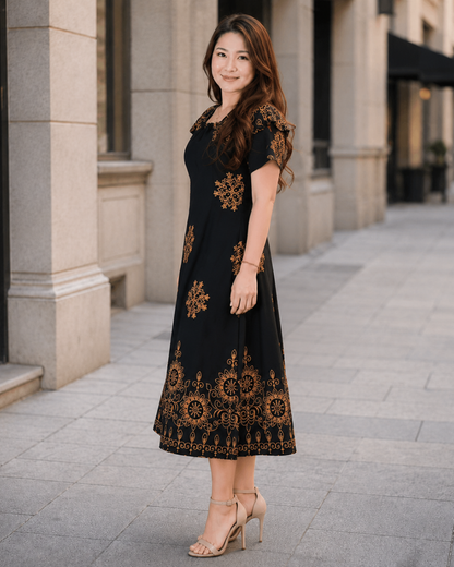 Vestido Estampado con Ajuste Posterior