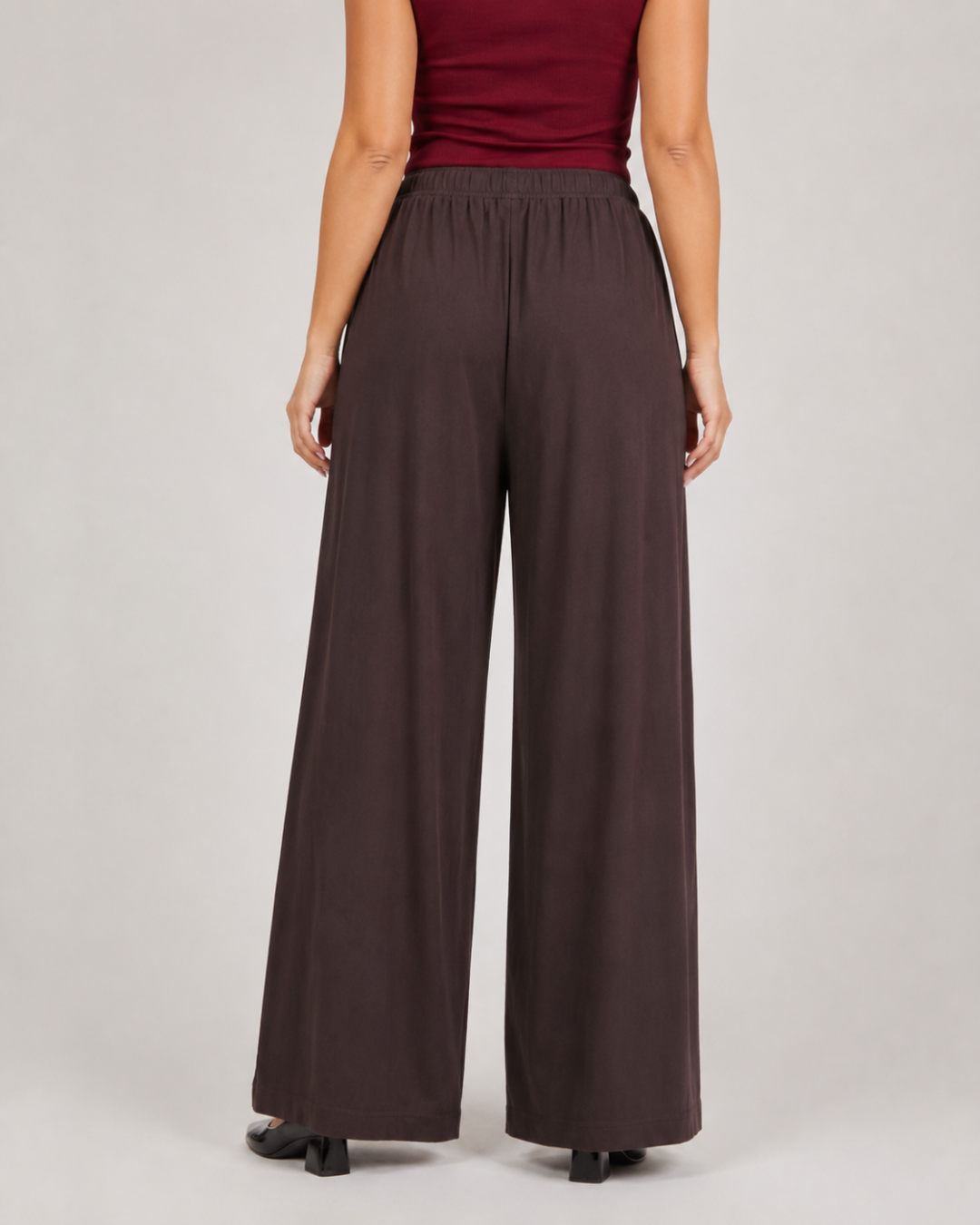 Pantalón Largo Palazzo con Cintura Elástica
