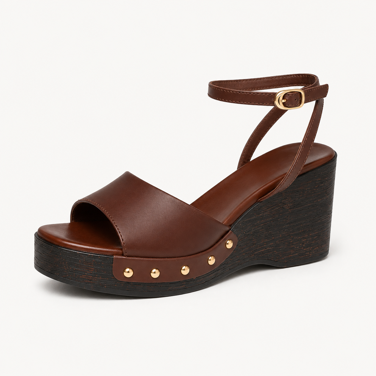 Sandalias de Cuña con Efecto Madera y Tachas®
