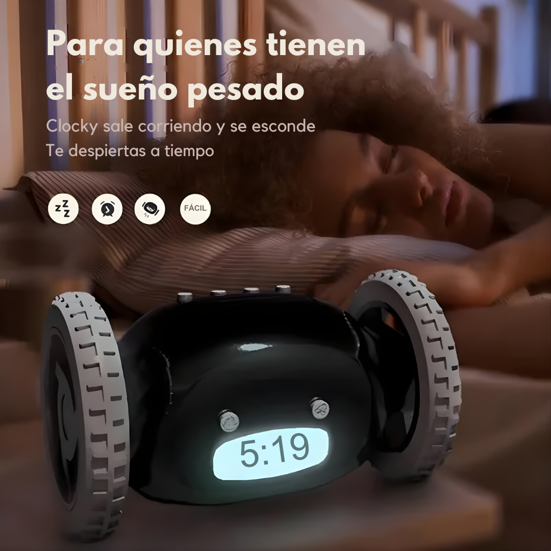 Despertador Digital Inteligente con Ruedas Que Corre Sonido Potente Ruidoso