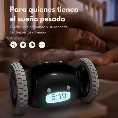 Despertador Digital Inteligente con Ruedas Que Corre Sonido Potente Ruidoso