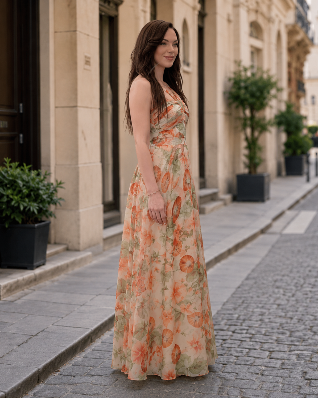 Vestido Largo Floral con Escote Cruzado®