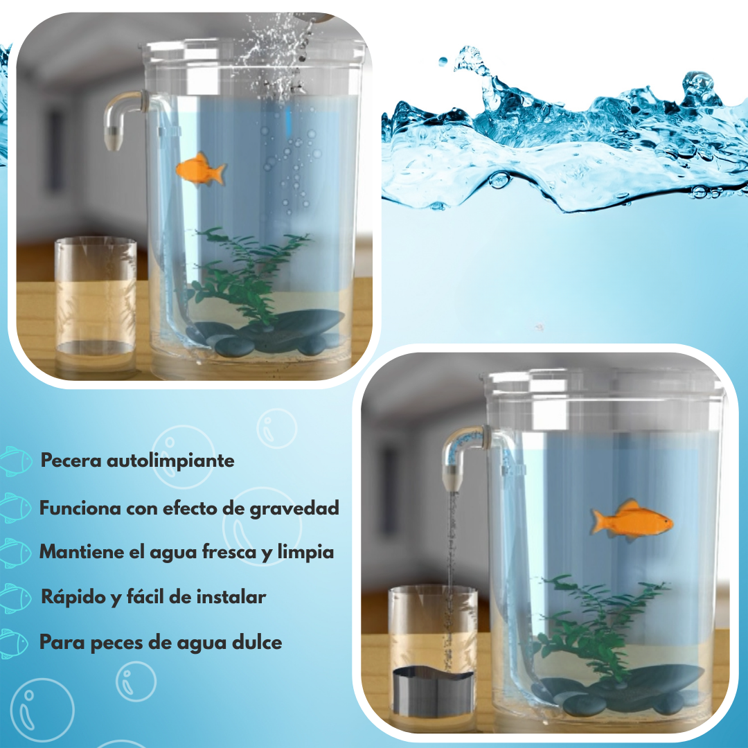 Acuario con Ecosistema Autolimpiable e Iluminación LED Integrada