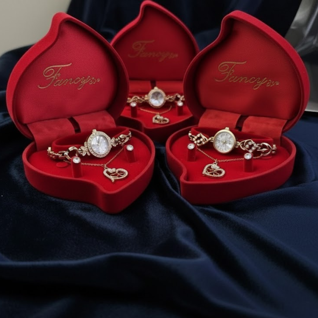 Elegante Conjunto de Joyería Dorada con Estuche de Corazón