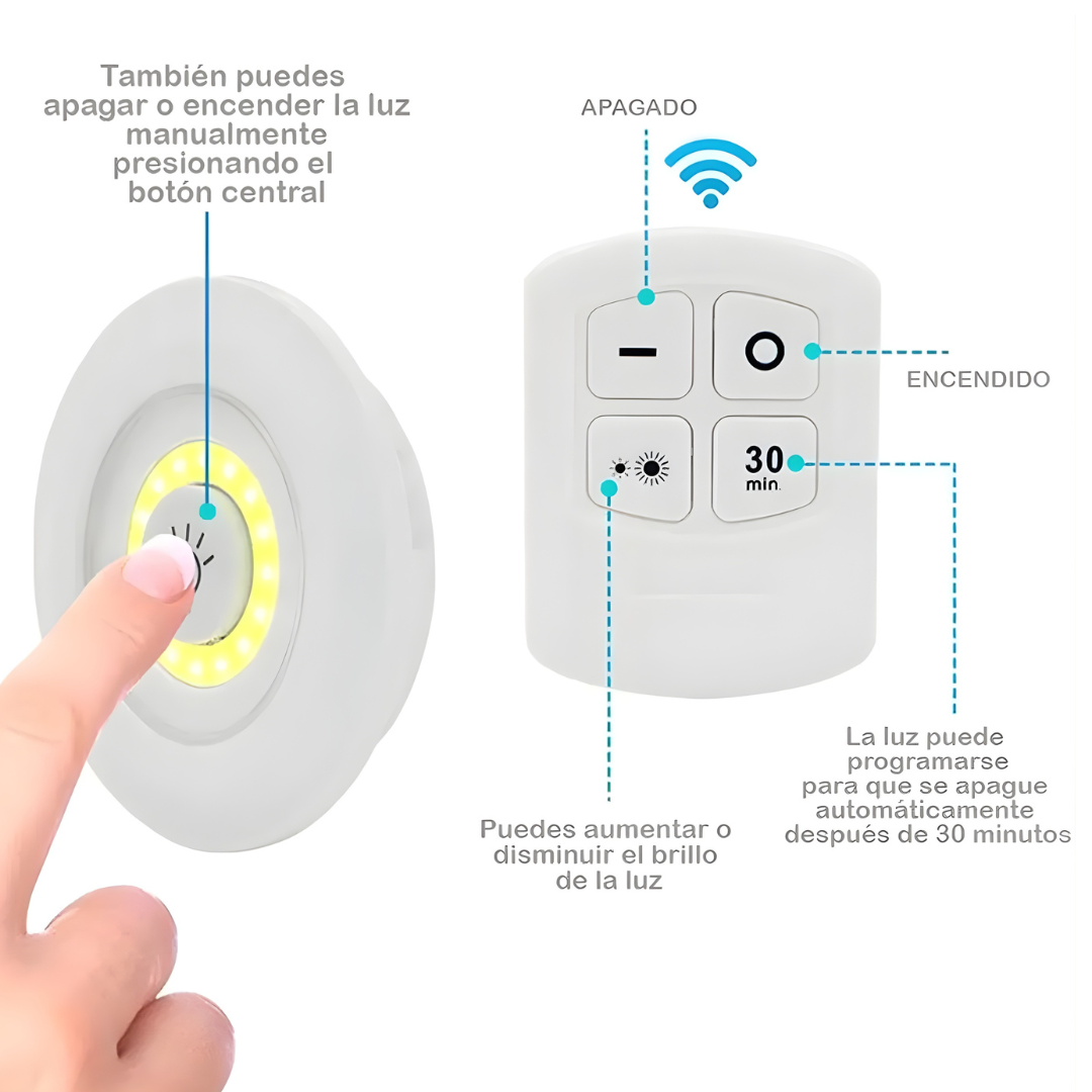 Lámparas LED Inalámbricas con Control Remoto y Adhesivo (Pack X3)