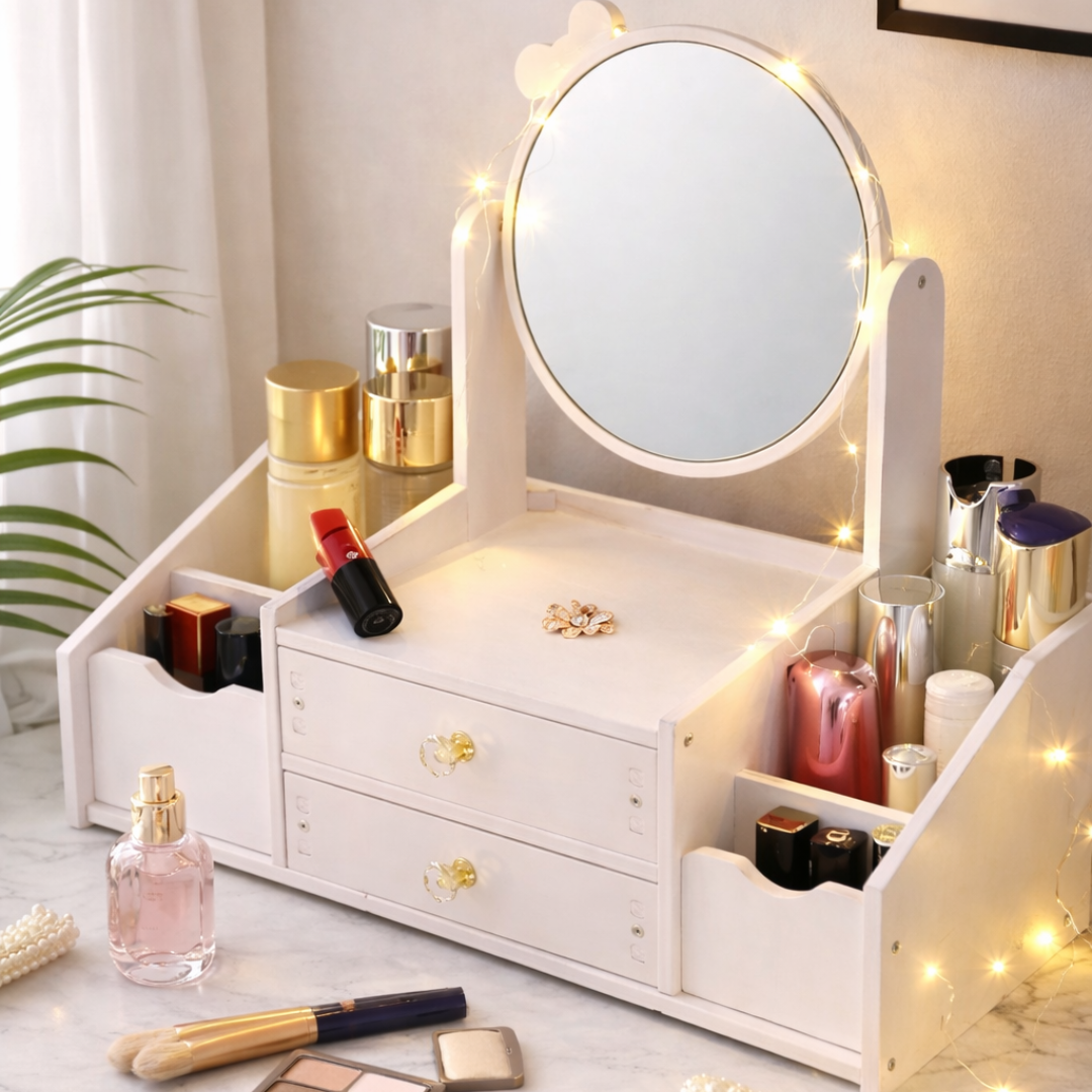 Caja de Almacenamiento de Maquillaje con Espejo y Organizador